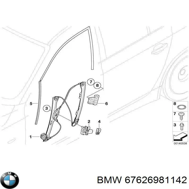67626981142 BMW motor eléctrico, elevalunas, puerta delantera derecha