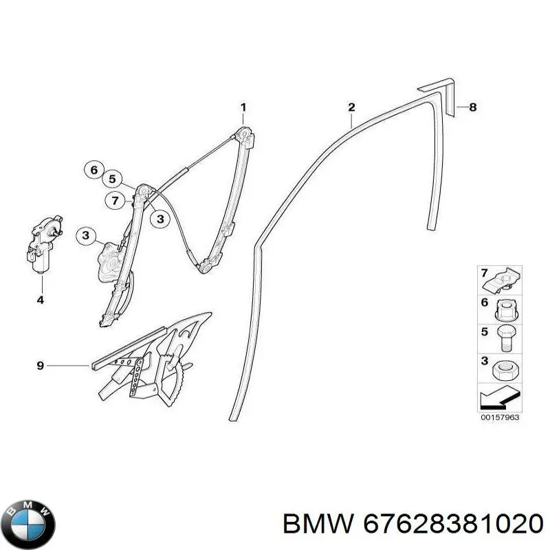 67628381020 BMW mecanismo de elevalunas, puerta delantera derecha