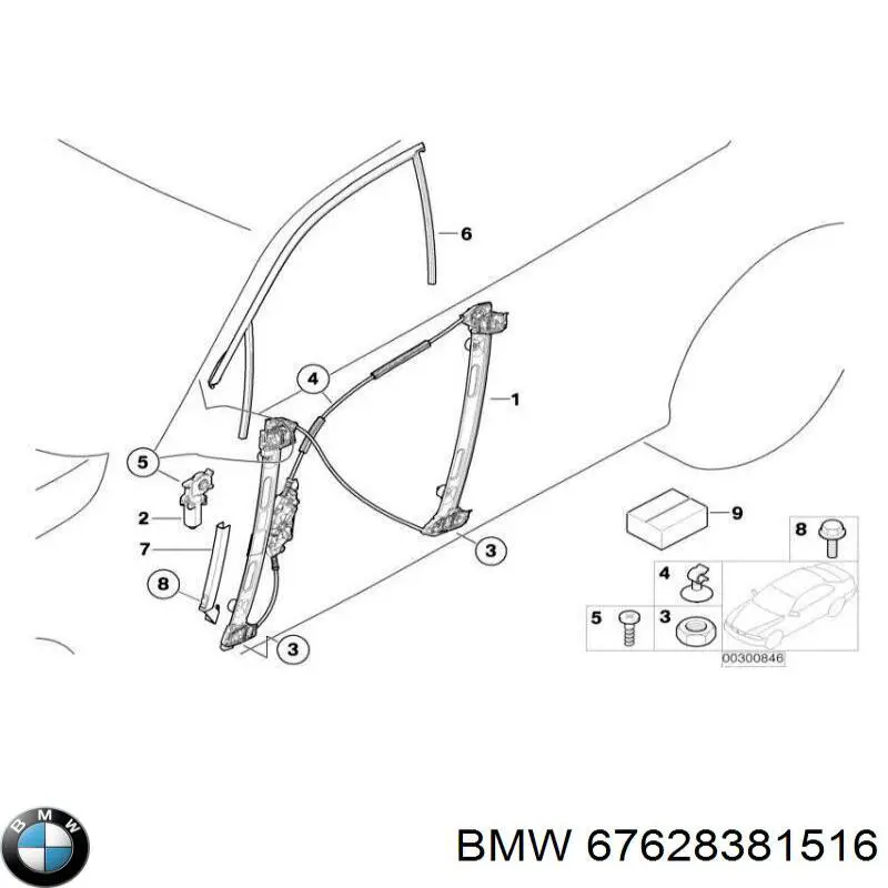 67628381516 BMW Mecanismo levanta, puerta delantera derecha
