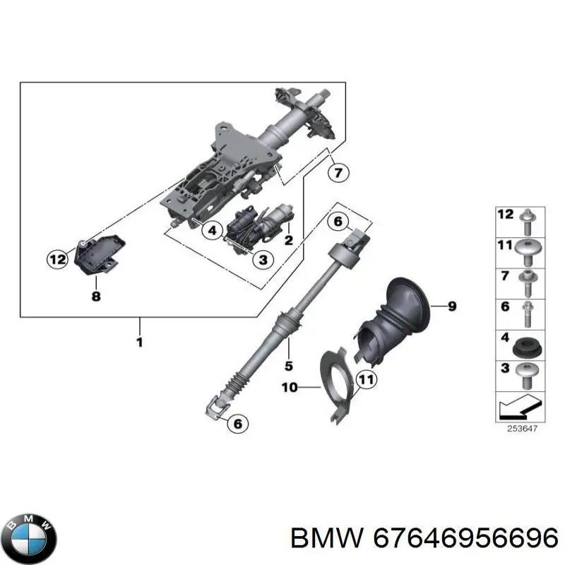 67646956696 BMW Motor de ajuste de longitud de la columna de dirección