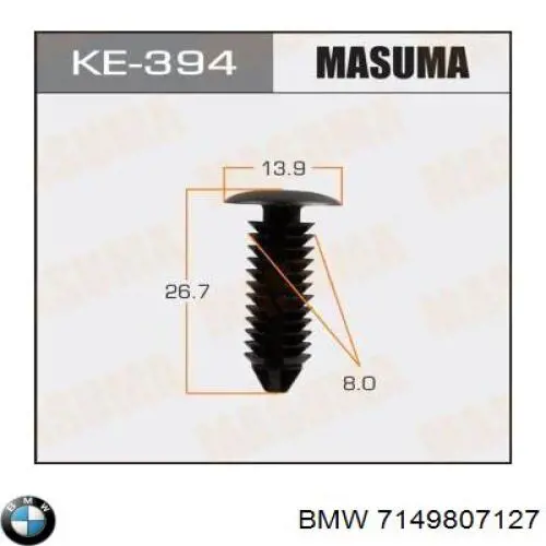 7149807127 BMW clip, tubuladura de sujeción, alféizar de la puerta