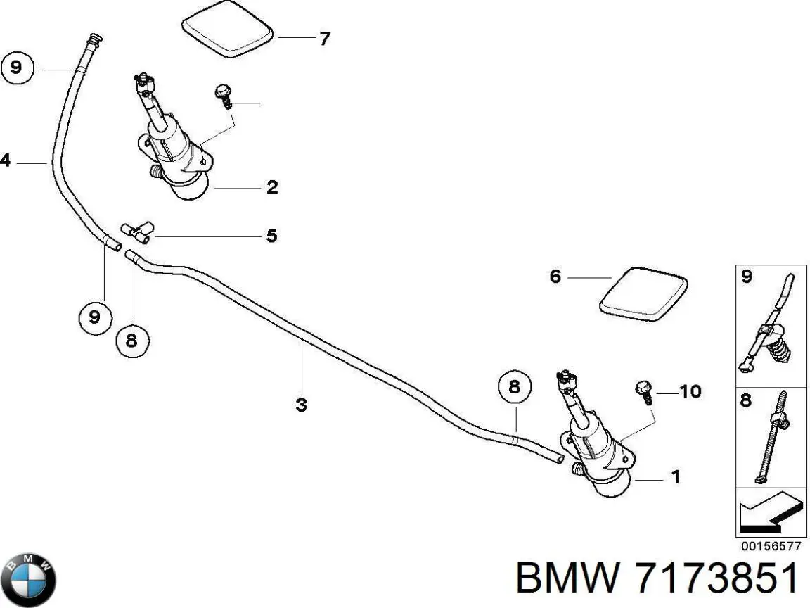 7173851 BMW tobera de agua regadora, lavado de faros, delantera izquierda