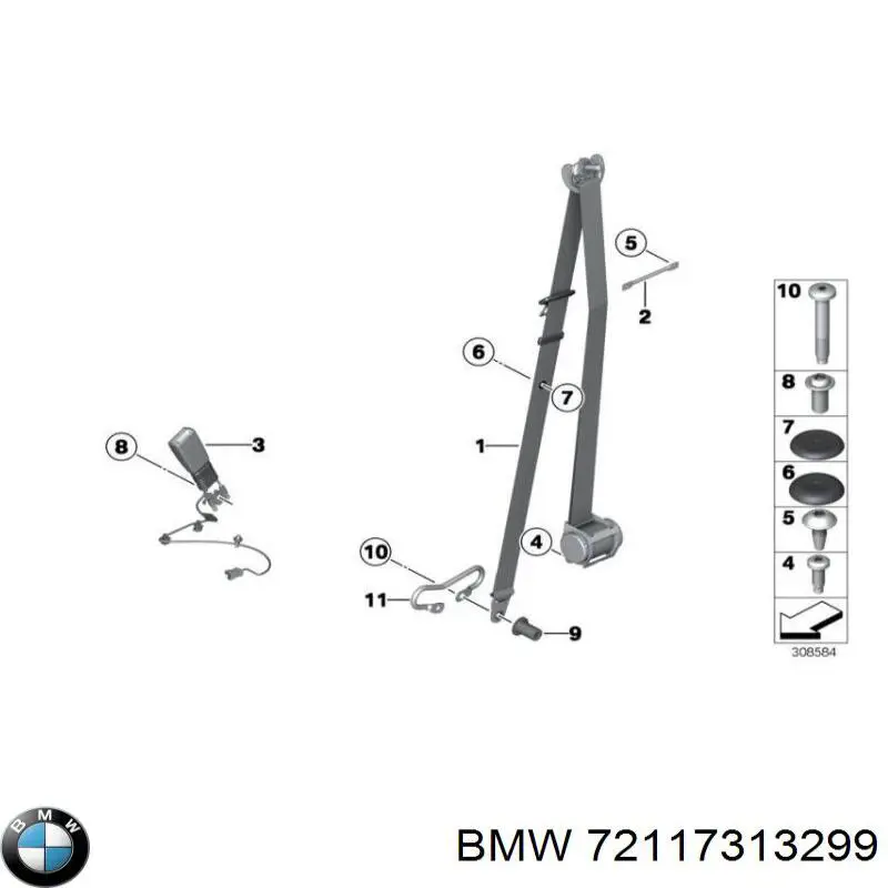 Palanca de bloqueo del cinturón de seguridad delantero BMW 72117313299 precio, desde 46,46 EUR