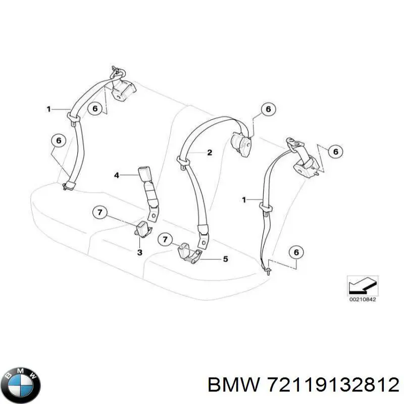 Cinturón de seguridad trasero central BMW 72119132812 precio, desde 59,53 EUR