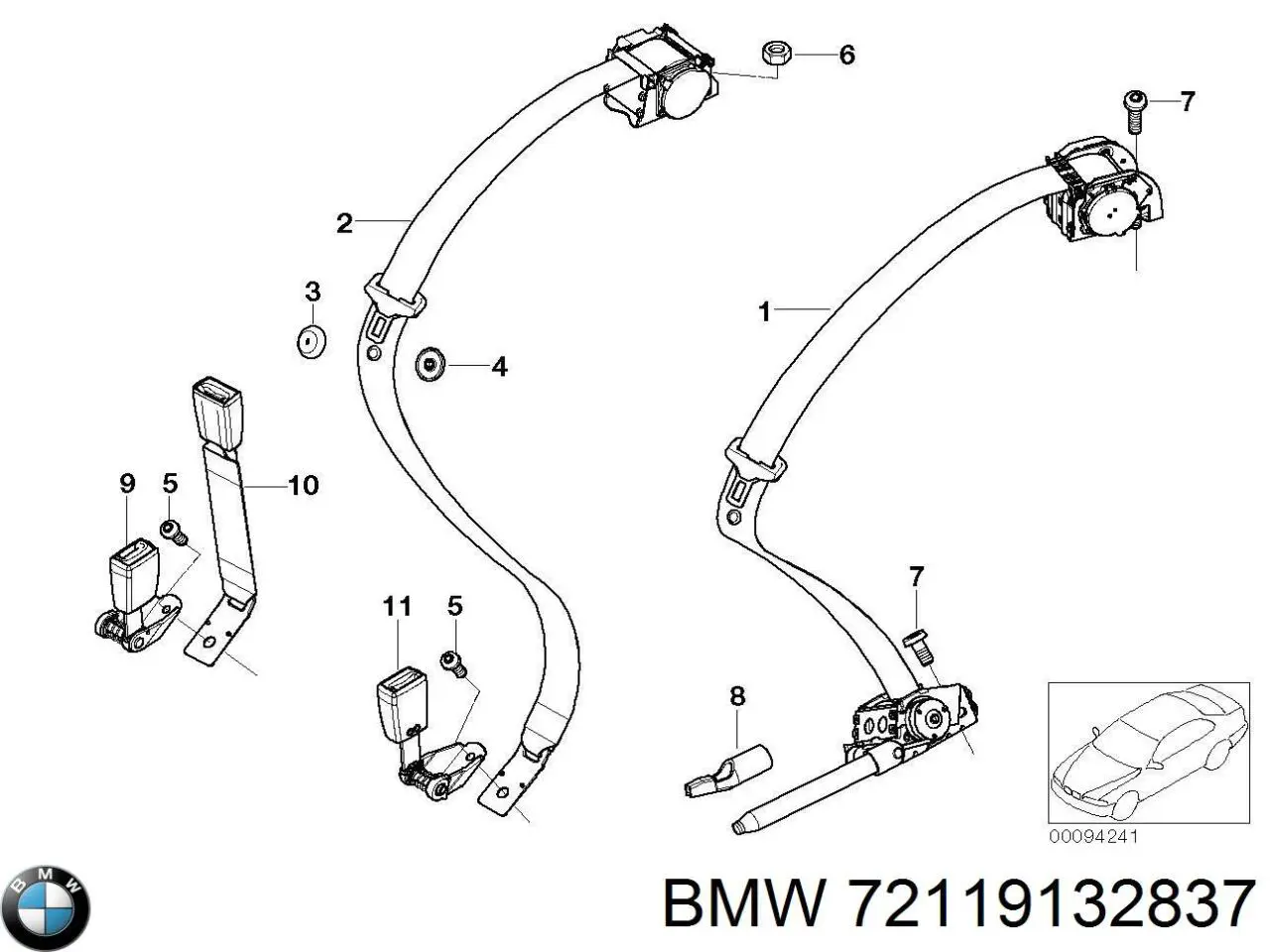 72117022401 BMW cinturón de seguridad trasero izquierdo