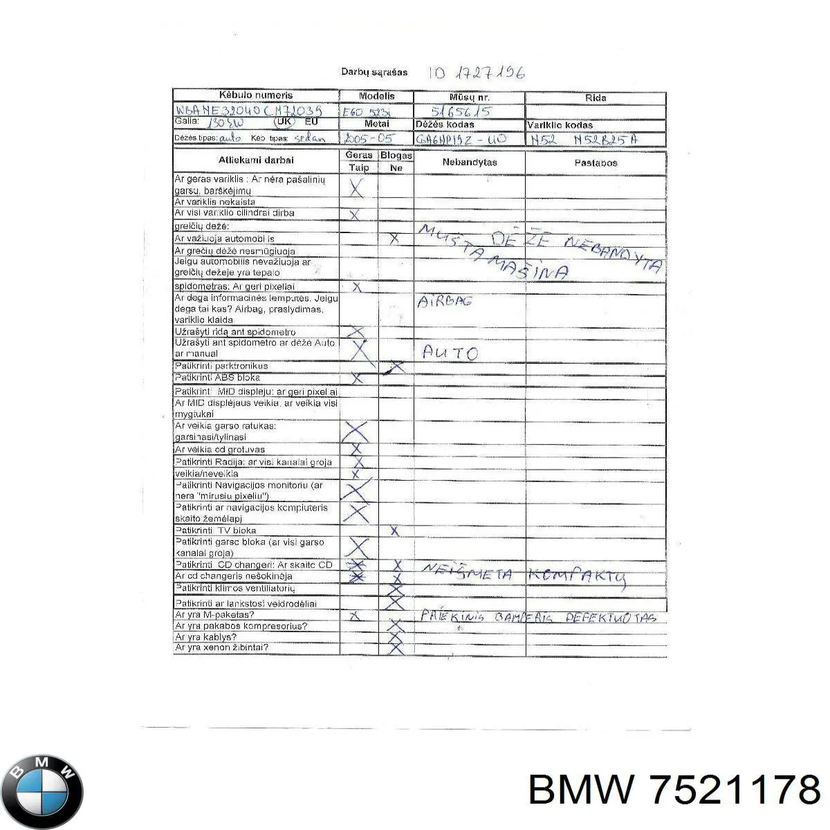 Alternador 7521178 BMW