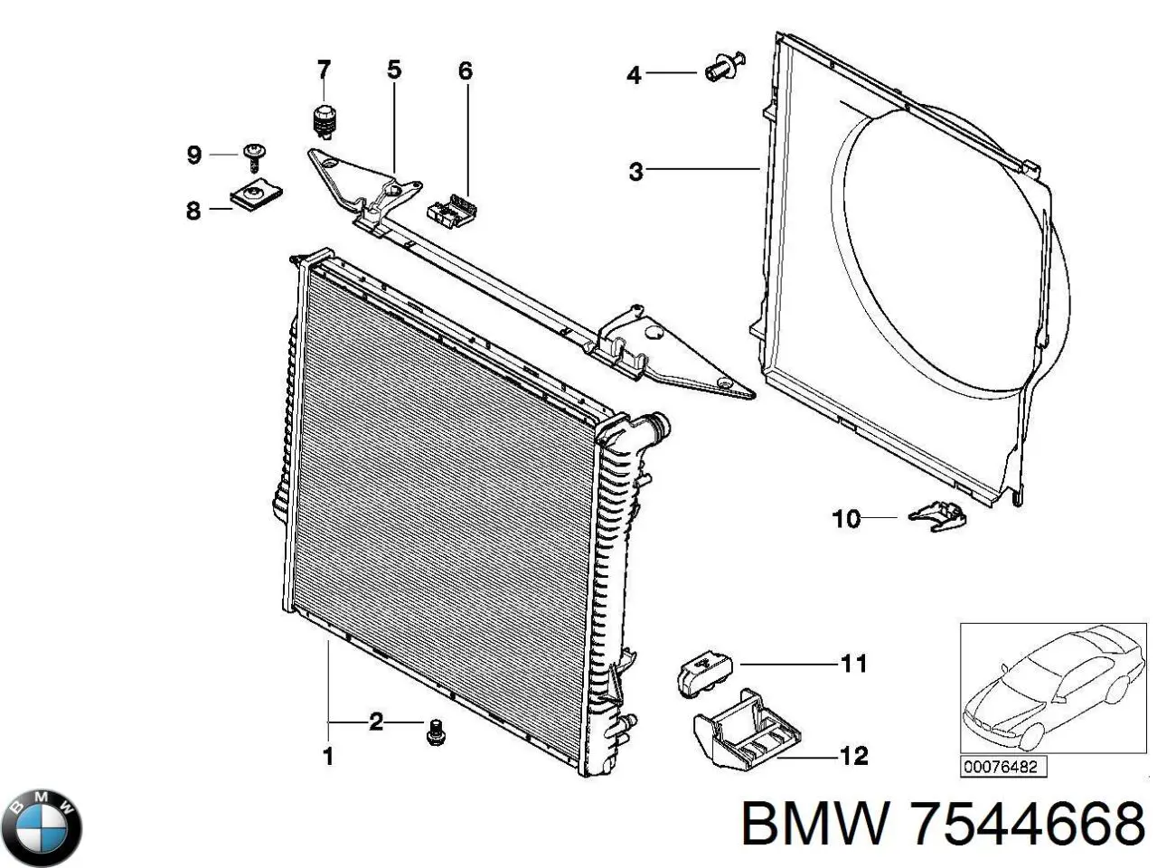 7544668 BMW radiador refrigeración del motor