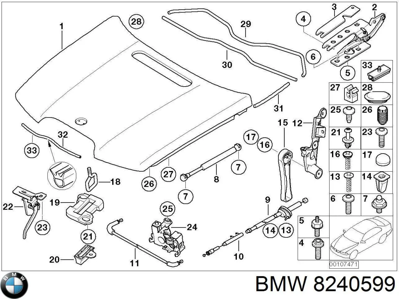 8240599 BMW cerradura del capó de motor