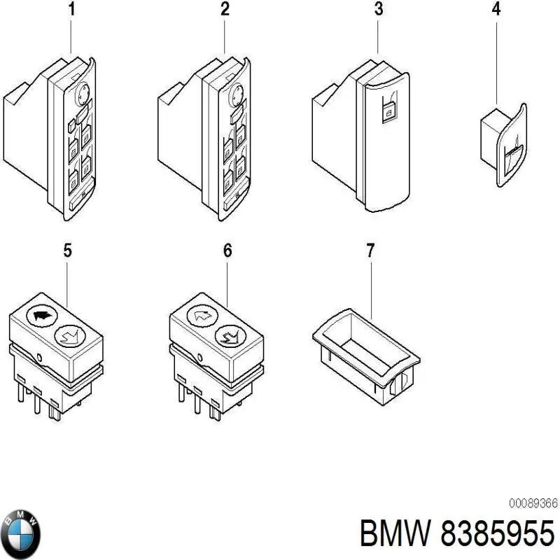8385955 BMW botón de encendido, motor eléctrico, elevalunas, puerta trasera izquierda