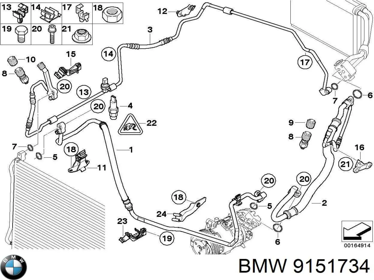 9151734 BMW tubería de baja / alta presión, aire acondicionado, de condensador a evaporador