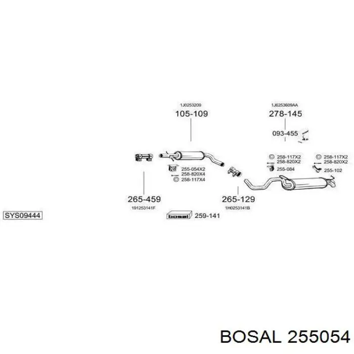 Abrazadera de tubo de escape trasera 255054 Bosal