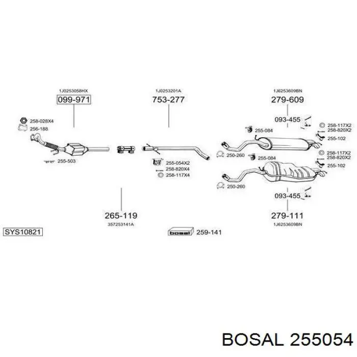Comprar 255054 Bosal Abrazadera de tubo de escape trasera