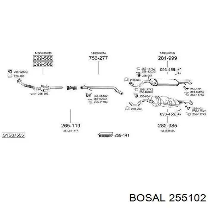Soporte trasero del silenciador Bosal 255102