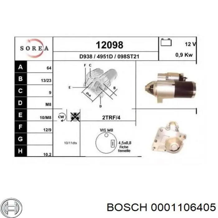 0001106405 Bosch motor de arranque