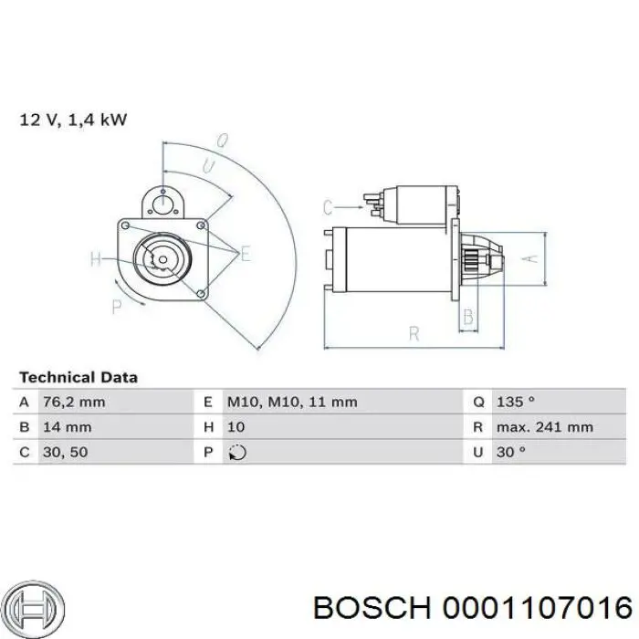 Motor de arranque 0001107016 Bosch