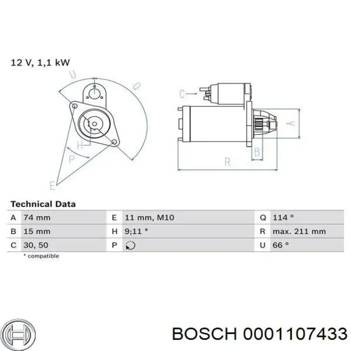 0.001.107.433 Bosch motor de arranque