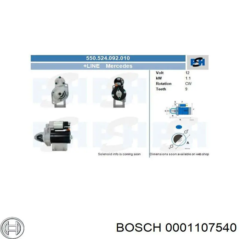 0001107540 Bosch Arranque motores