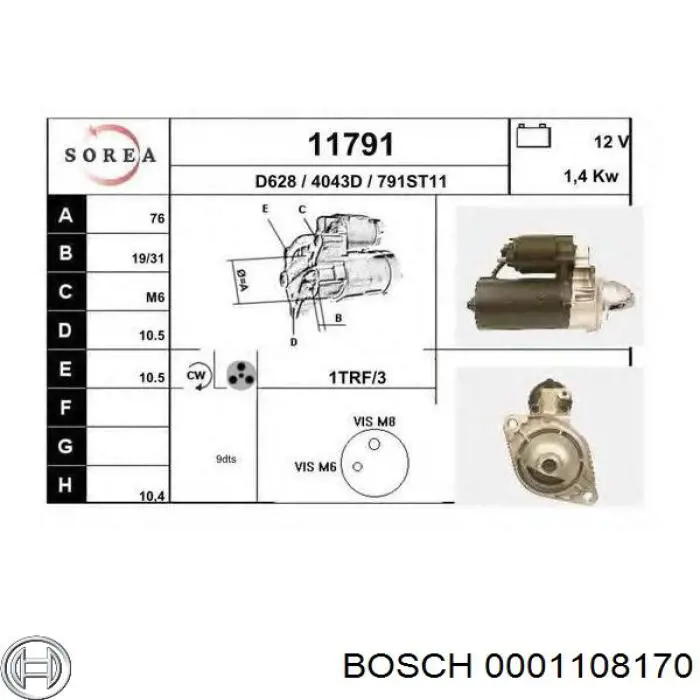 0001108170 Bosch motor de arranque