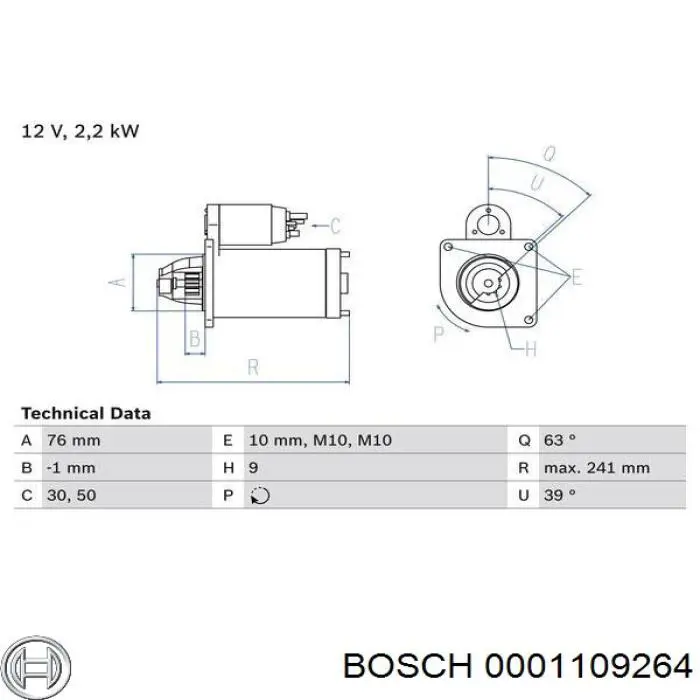 0001109264 Bosch motor de arranque