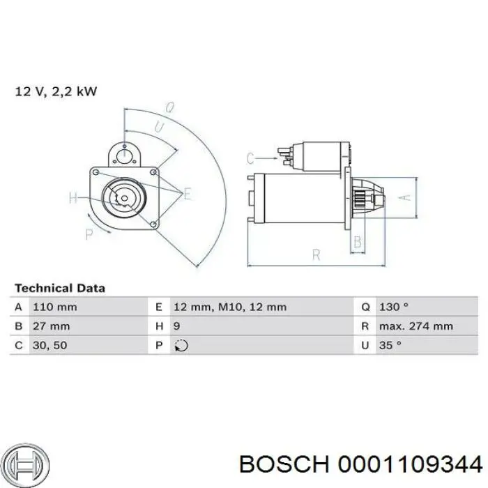 0001109344 Bosch motor de arranque