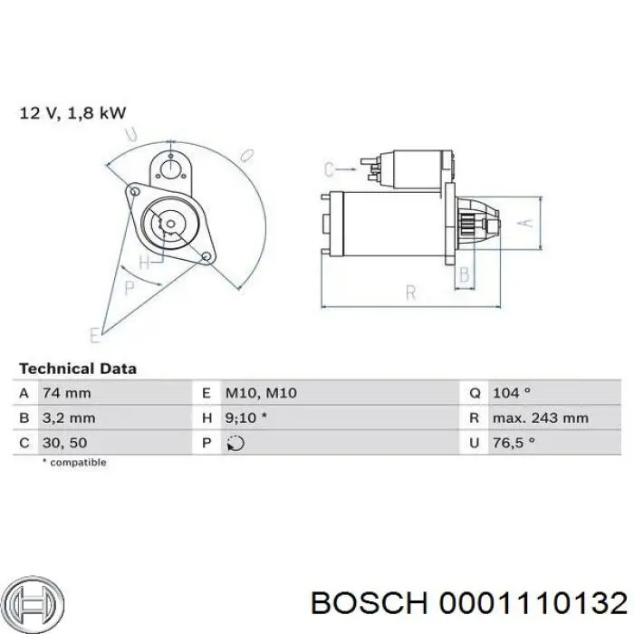 0001110132 Bosch Arranque motores