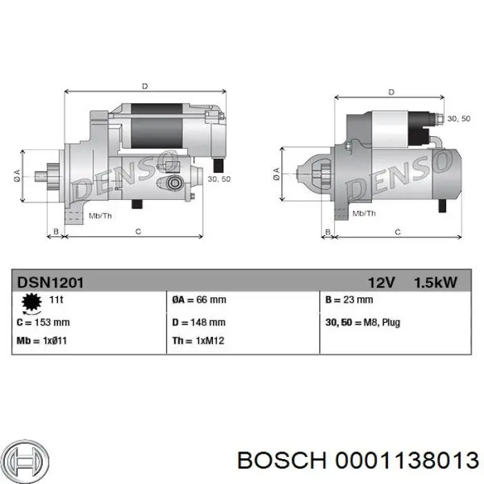 0001138013 Bosch motor de arranque