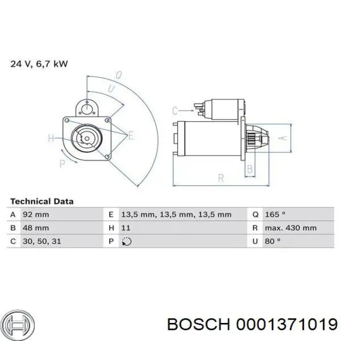 0001371019 Bosch motor de arranque