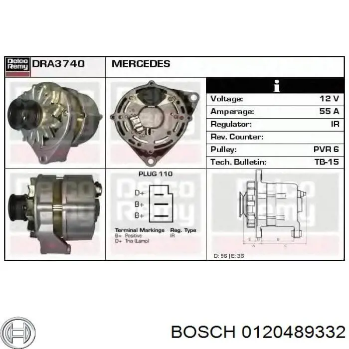 Alternador 0120489332 Bosch