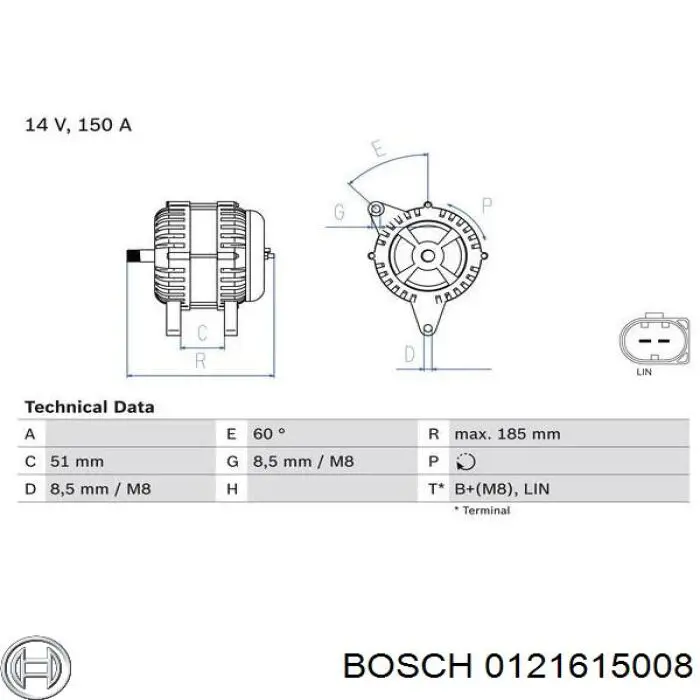 0121615008 Bosch alternador
