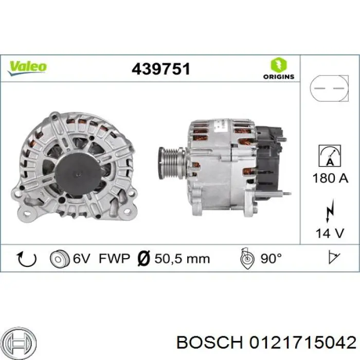 Alternador del motor Bosch 0121715042 precio, desde 222,16 EUR