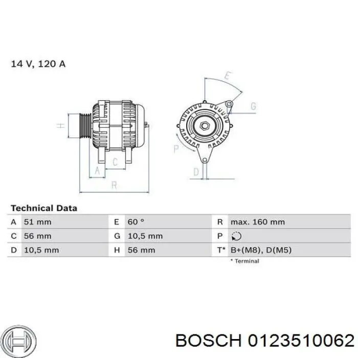 Alternador 0123510062 Bosch
