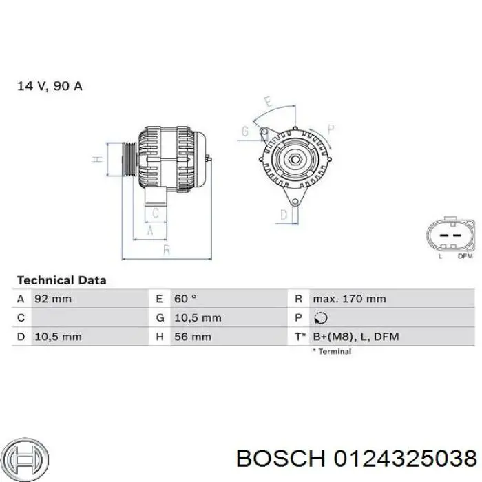 0124325038 Bosch Alternador de coche