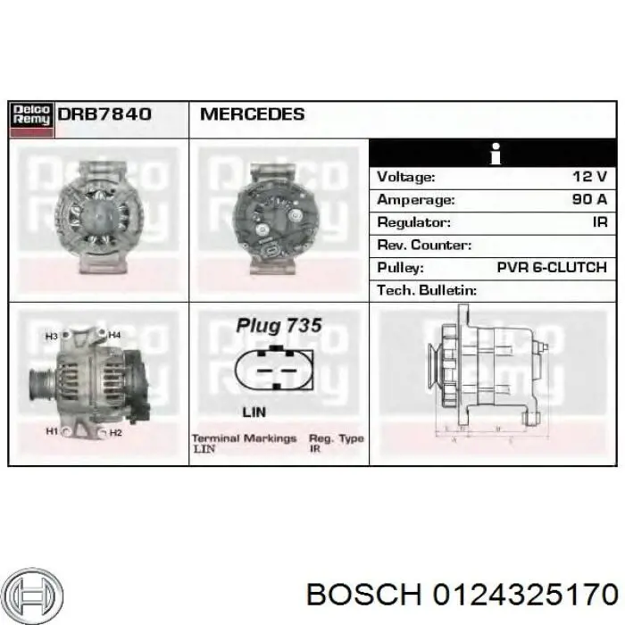 Alternador 0124325170 Mercedes