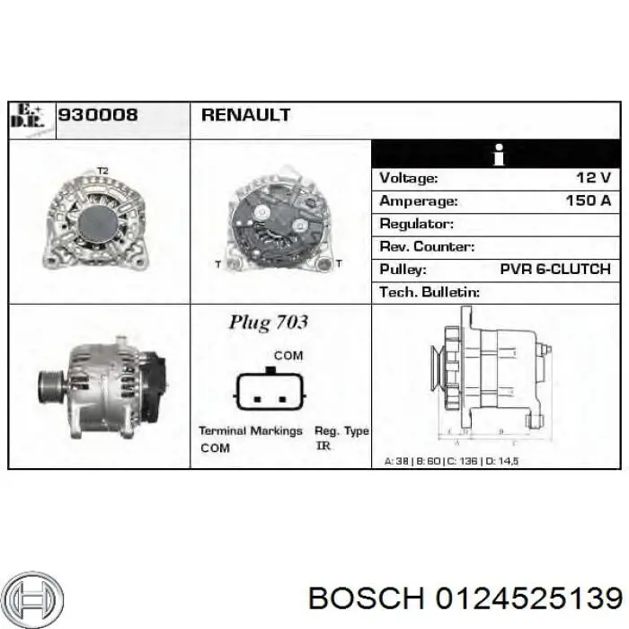 Alternador del motor Bosch 0124525139 precio, desde 65,34 EUR