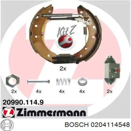 0 204 114 548 Bosch juego de zapatas de frenos de tambor, con cilindros, completo