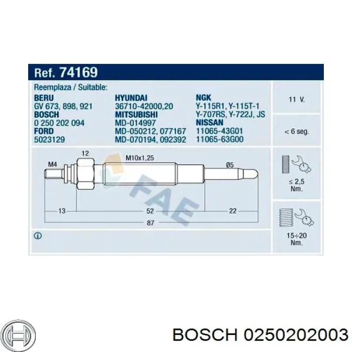 0250202003 Bosch bujía de incandescencia