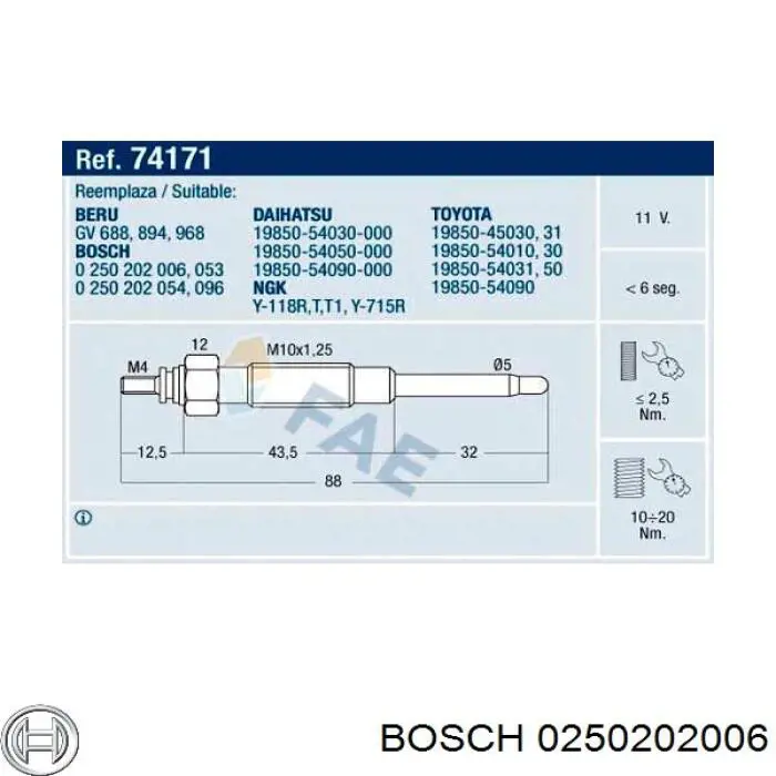 0250202006 Bosch bujía de precalentamiento