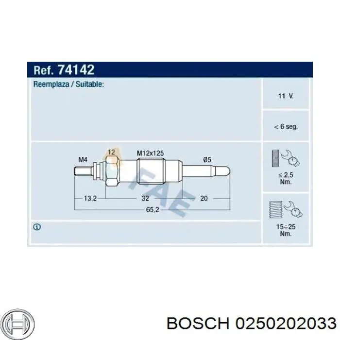 0250202033 Bosch bujía de precalentamiento