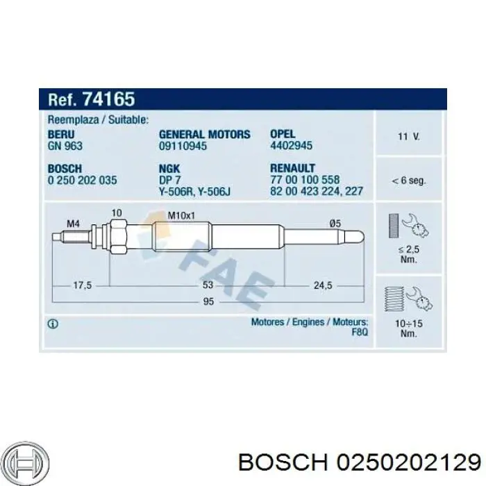 Bujías incandescentes Bosch 0250202129 precio, desde 6,32 EUR
