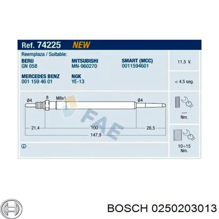 Comprar 0250203013 Bosch Calentadores diésel