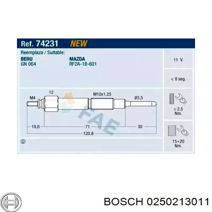 0250213011 Bosch bujía de precalentamiento