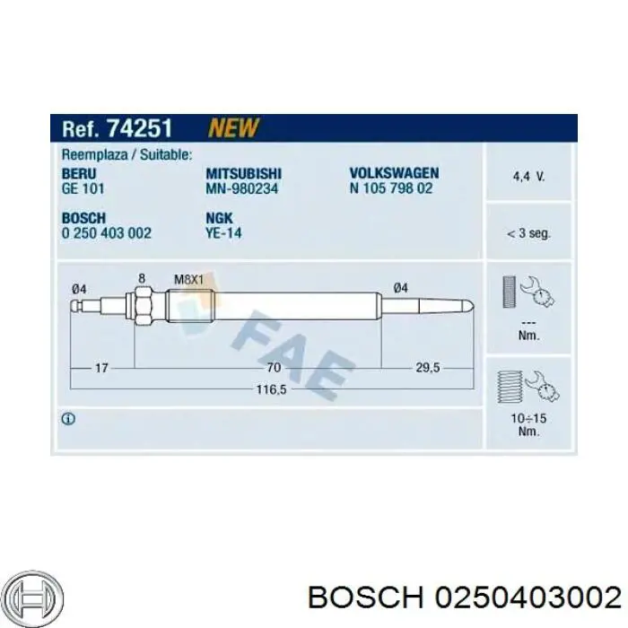 Comprar 0250403002 Bosch Calentadores diésel
