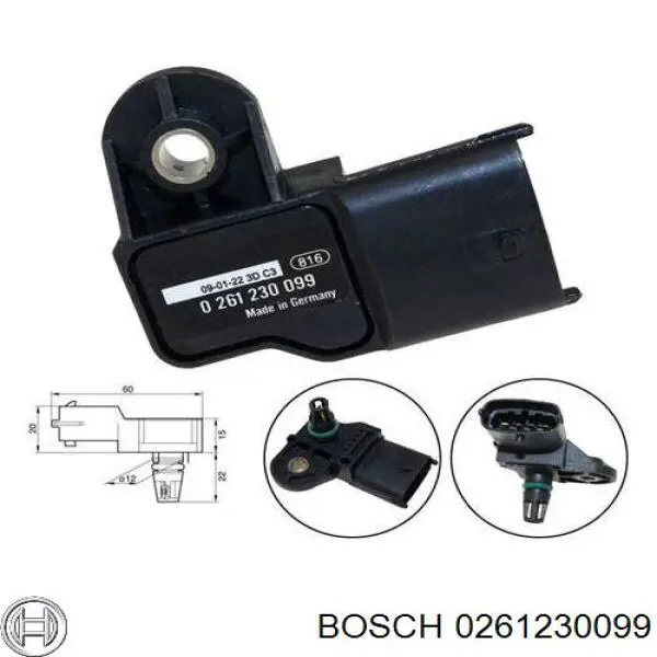 Sensor, presión colector de admisión  Bosch 0261230099 precio, desde 37,03 EUR