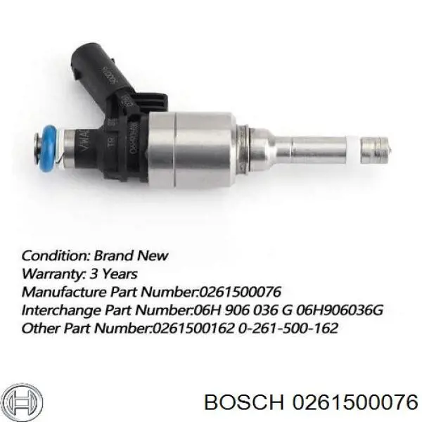 0261500076 Bosch Inyector de combustible