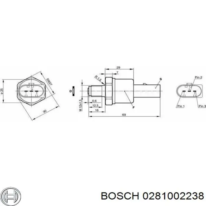 0281002238 Bosch sensor de presión de combustible