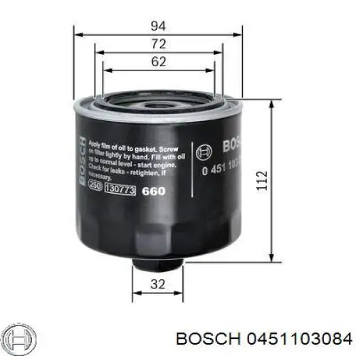 0 451 103 084 Bosch filtro de aceite