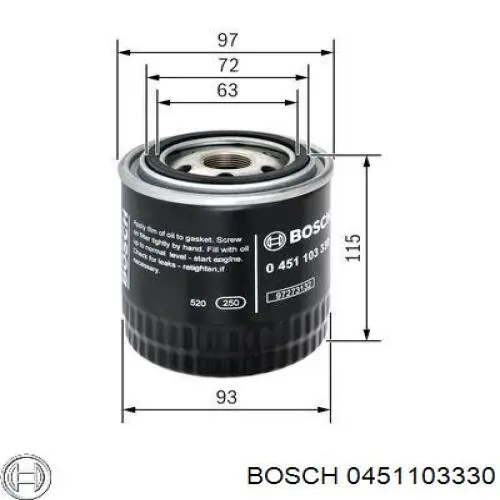 Filtro hidráulico, transmisión automática Bosch 0451103330