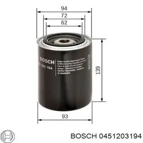 0 451 203 194 Bosch filtro de aceite