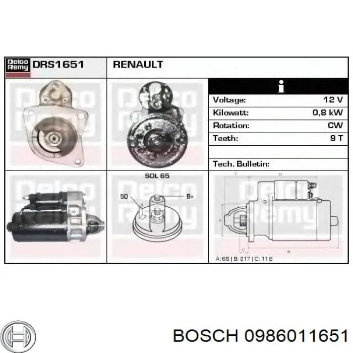 Burro de arranque  Bosch 0986011651 precio, desde 78,41 EUR