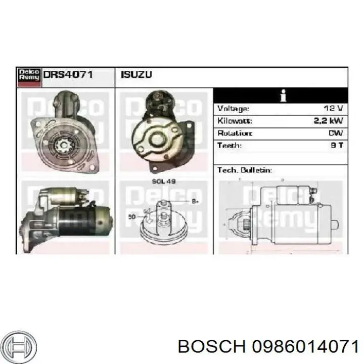 0986014071 Bosch motor de arranque